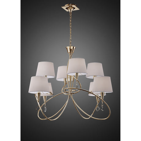 Mara 100cm 2 Tier 8 Light Chandelier - French Gold With White Shades