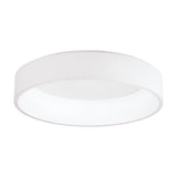Marghera 1 LED Flush Ceiling Light 59.5cm in White, a round drum-shaped fixture with a white fabric band and integrated LED diffuser, shown on a plain white background.