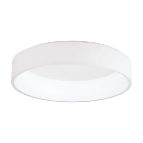 Marghera 1 LED Flush Ceiling Light 59.5cm in White, a round drum-shaped fixture with a white fabric band and integrated LED diffuser, shown on a plain white background.