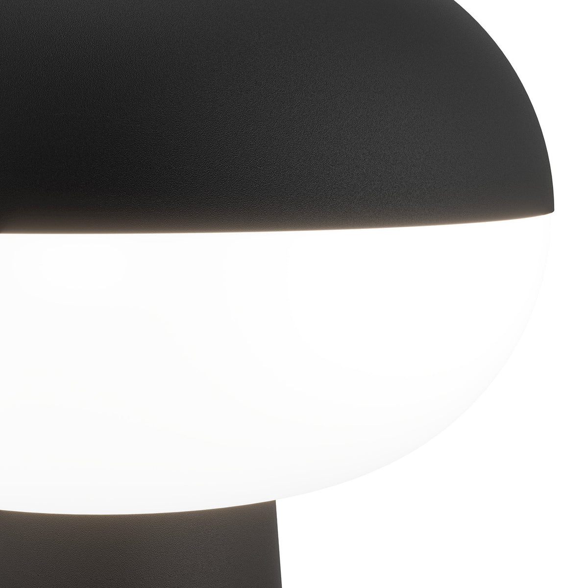 Close-up of the Marini Smart Colour Changing LED Table Lamp in matt black, showing the domed top edge over the glowing white globe shade, set against a plain background.