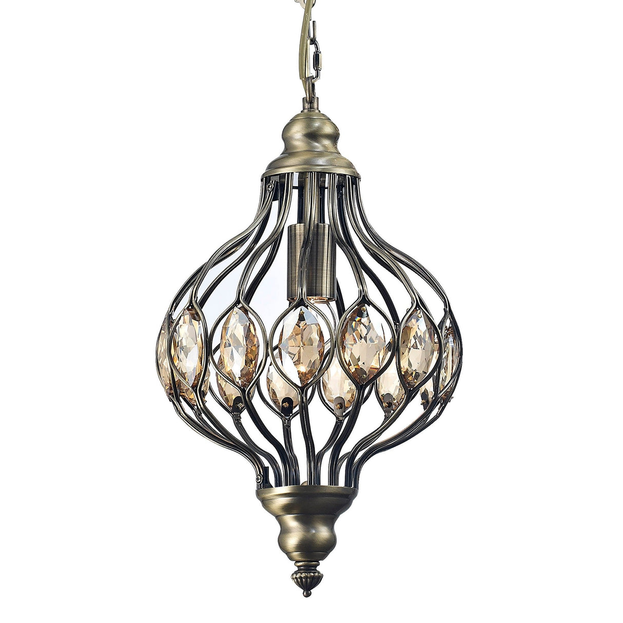 Marisa 24cm 1 Light Crystal Pendant Light - Antique Brass & Amber