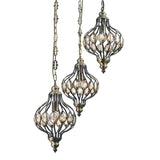 Marisa 3 Light Crystal Cluster Pendant Light - Antique Brass & Amber