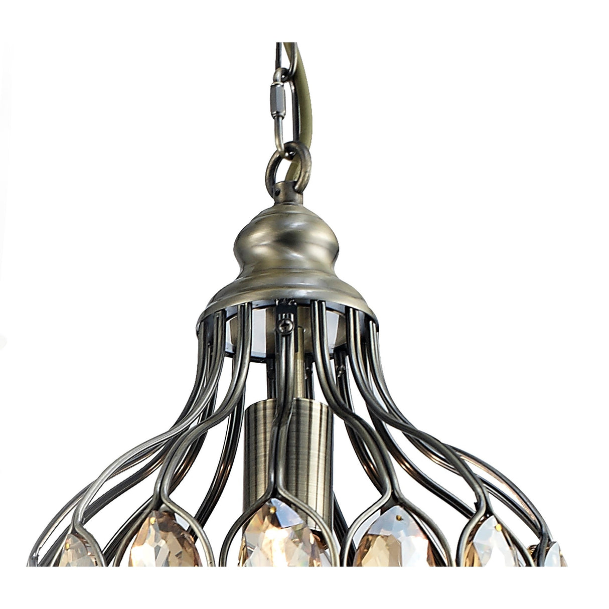Marisa 3 Light Crystal Cluster Pendant Light - Antique Brass & Amber