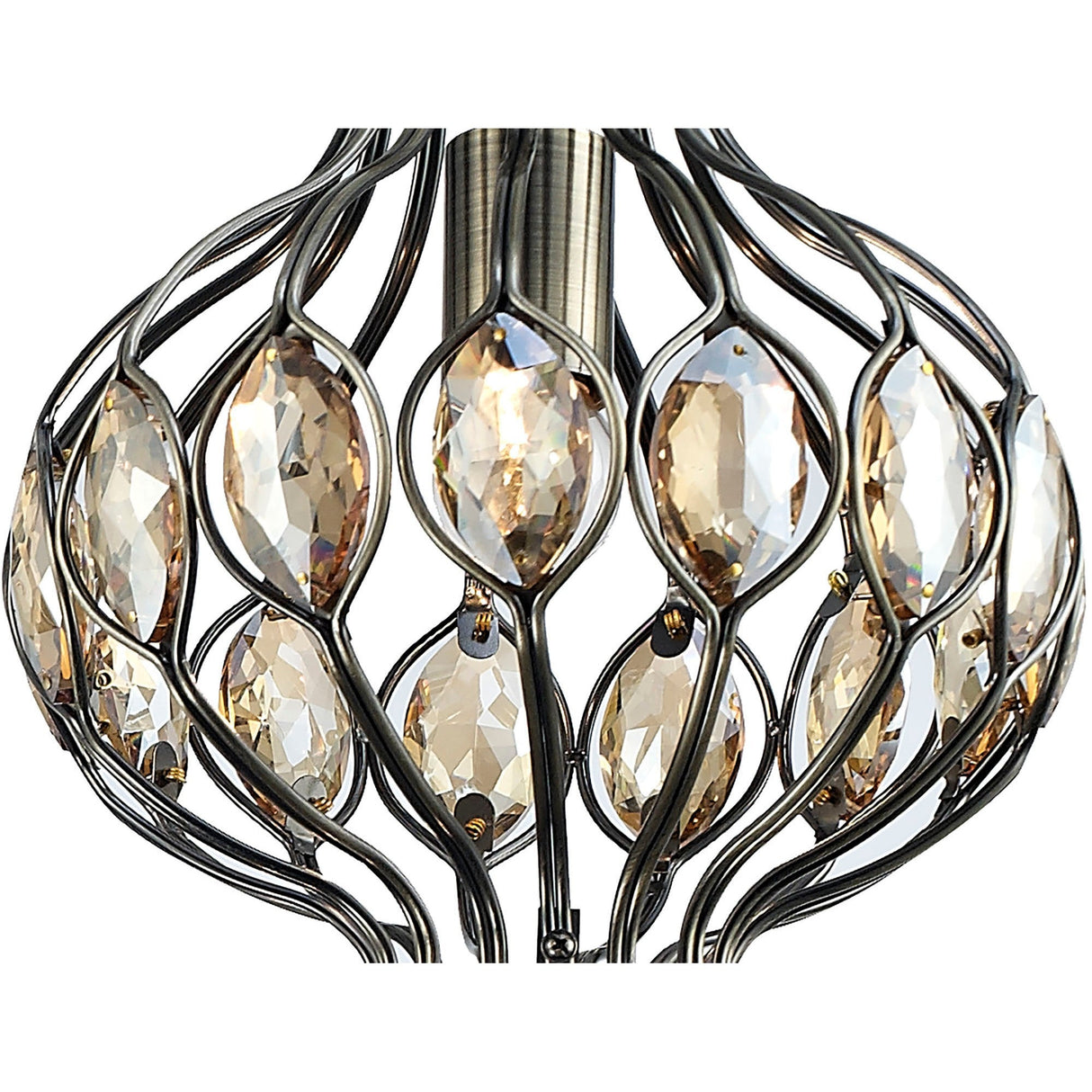 Marisa 3 Light Crystal Cluster Pendant Light - Antique Brass & Amber