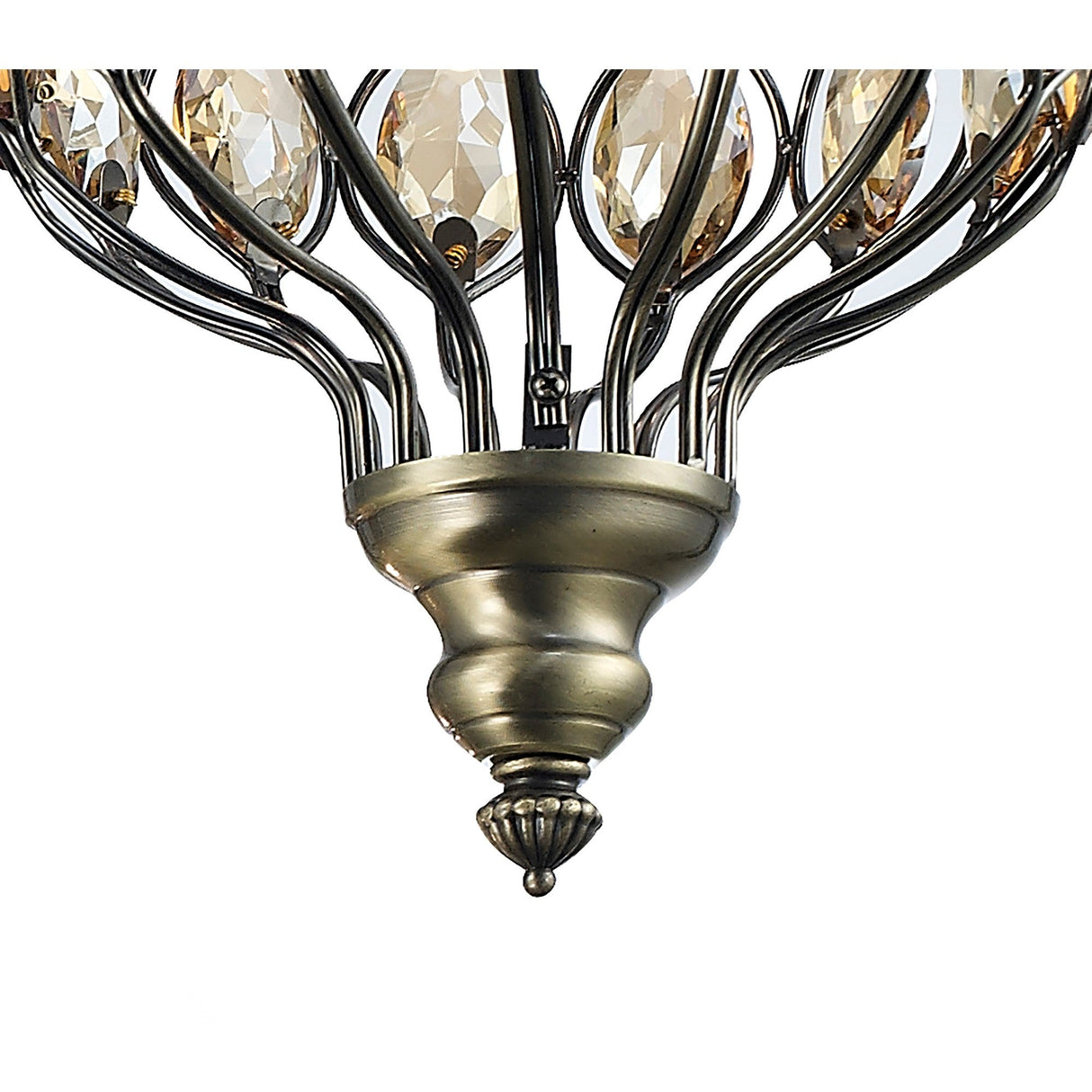 Marisa 3 Light Crystal Cluster Pendant Light - Antique Brass & Amber