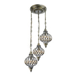 Marisa 3 Light Crystal Cluster Pendant Light - Antique Brass & Amber