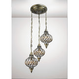 Marisa 3 Light Crystal Cluster Pendant Light - Antique Brass & Amber