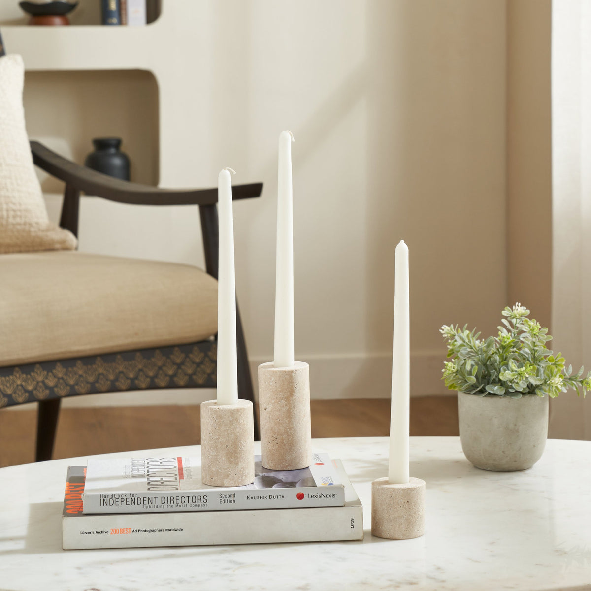 Maromandia Stone Candle Holder 5 x 10cm - Beige