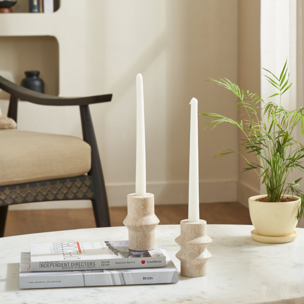 Maromandia Stone Candle Holder 7 x 10cm - Beige