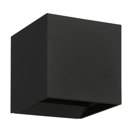 Masmena LED Outdoor Wall Light 10cm in Black, a cube-shaped cast aluminium fixture with top and bottom light slits, shown on a plain white background.