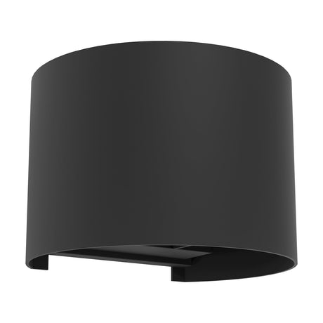 Masmena LED Outdoor Wall Light 13.5cm in black, a half-round aluminium shell open top and bottom with integrated LED strips, shown on a plain white background.
