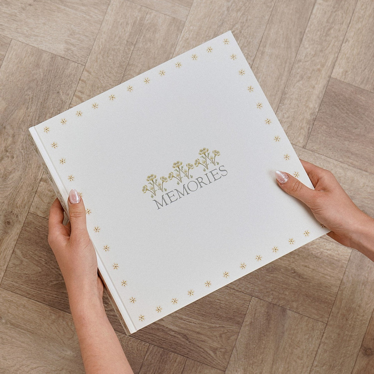 Square Floral Border Memories Linen Photo Album - Cream