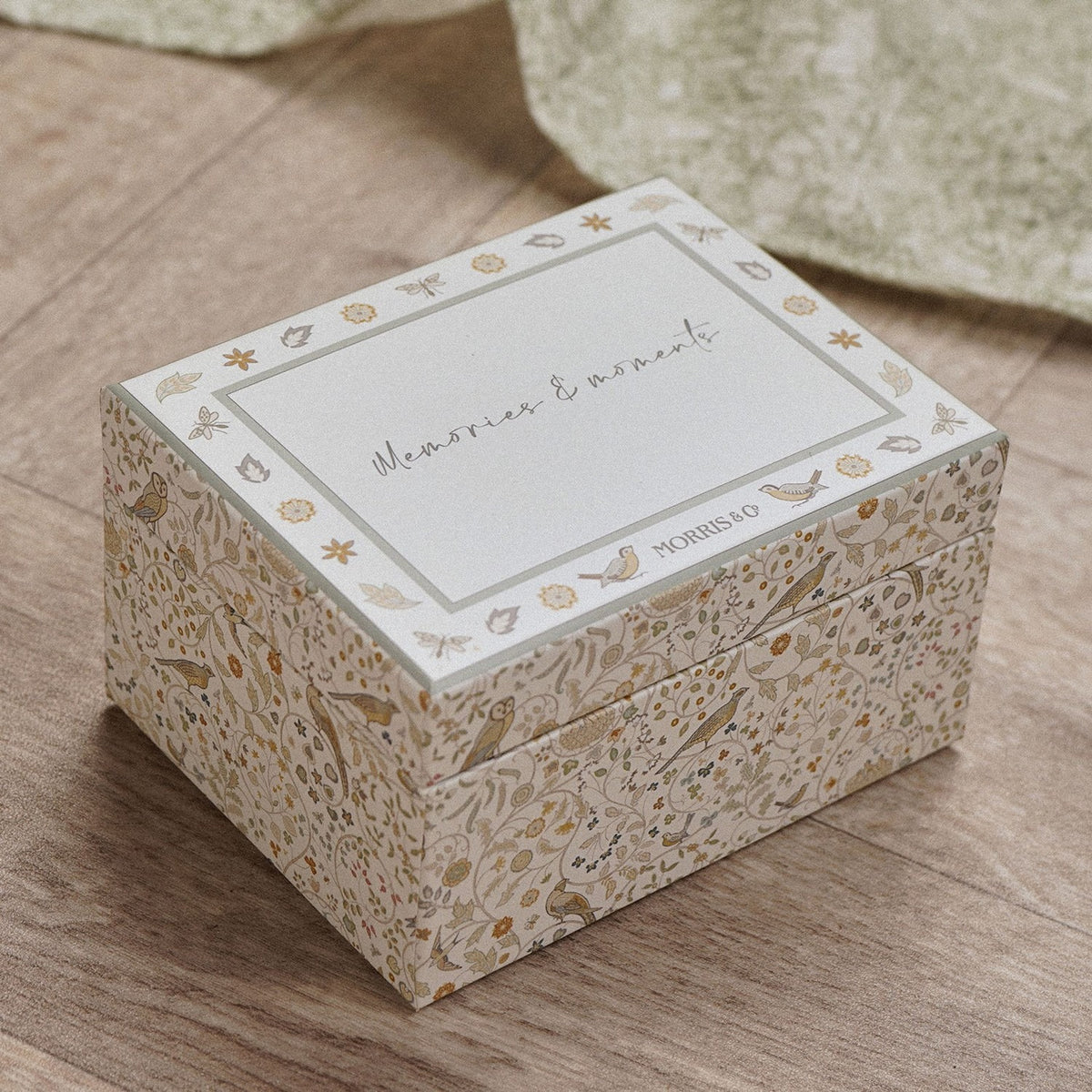 Bird Print Baby Matchbox Keepsake Box with Drawers - Cream
