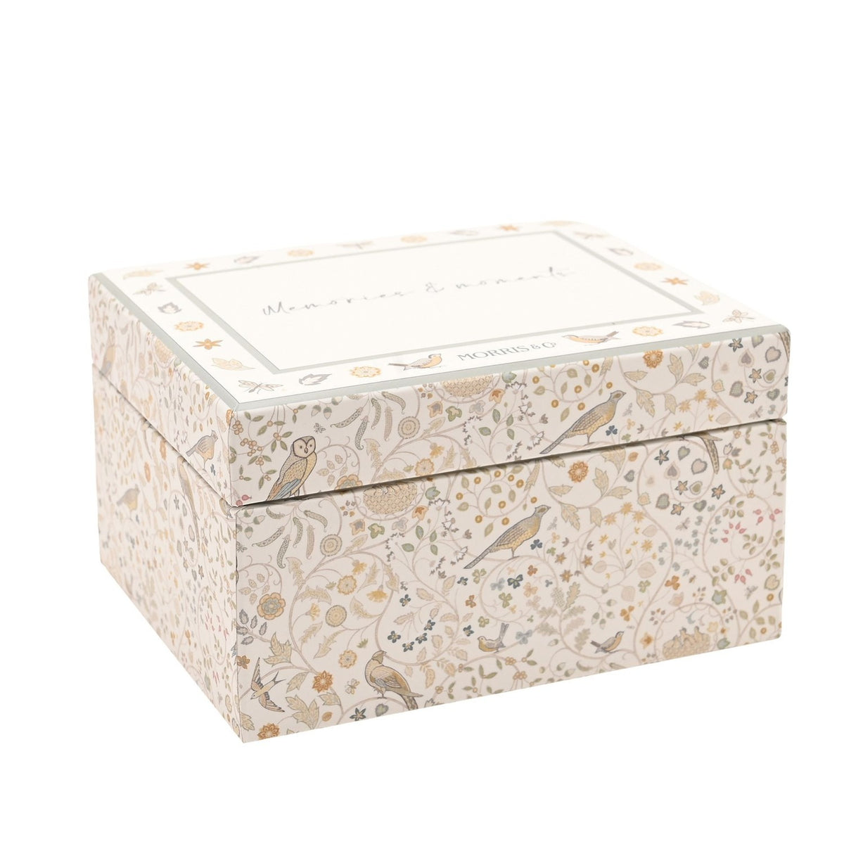 Bird Print Baby Matchbox Keepsake Box with Drawers - Cream