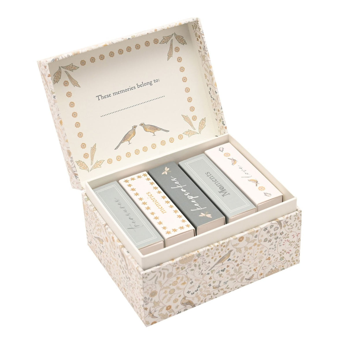 Bird Print Baby Matchbox Keepsake Box with Drawers - Cream