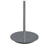 A close-up of the polished chrome base and central pole of the Mediterraneo 2 Light Glass Floor Lamp, designed for contemporary interiors and providing elegant ambient lighting.