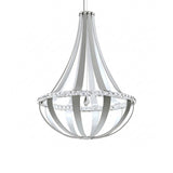 The Tessaro LED K9 Crystal & Leather Medium Chandelier - Grey showcases a modern teardrop frame with gleaming crystals and subtle leather accents, creating a stunning suspended centerpiece for any contemporary space.