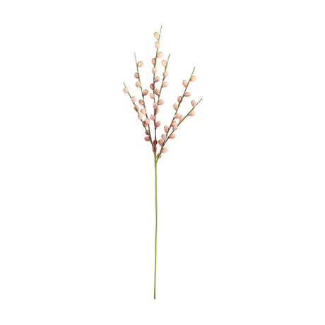 Mehakit artificial blossom branch with a tall green stem and multiple twigs lined with soft pink bud-like blossoms, set against a plain white background.