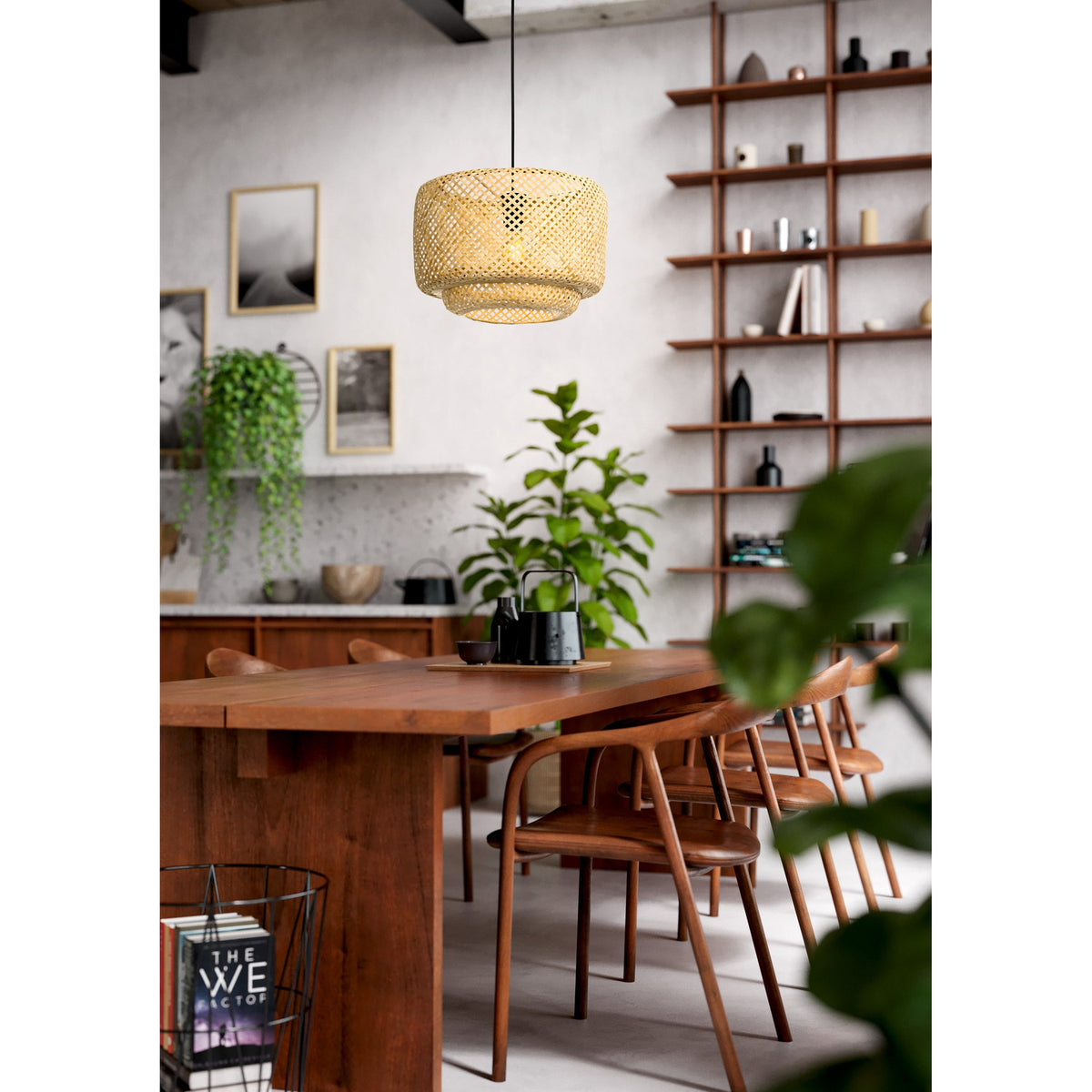 Menanne Wooden Pendant Light - Black