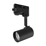 Merea Track Spotlight in black cast aluminium, showing a cylindrical GU10 head on a short angled stem beneath a track adapter, on a plain white background.