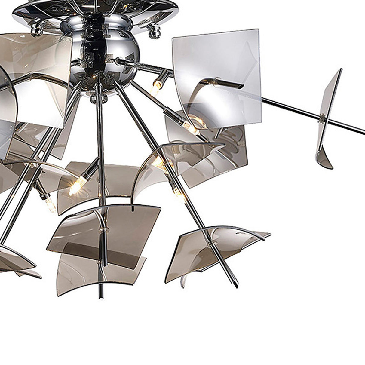 Meridan 6 Light Smoked Glass Semi-Flush Ceiling Light - Polished Chrome