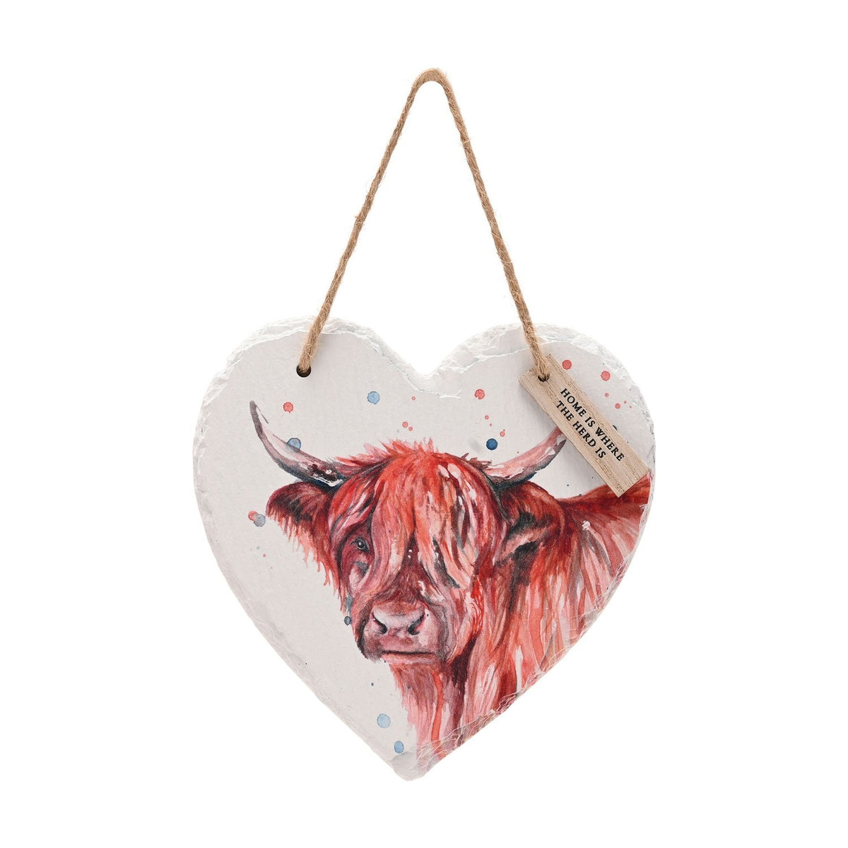 Highland Cow Slate Hanging Heart Plaque - White & Red