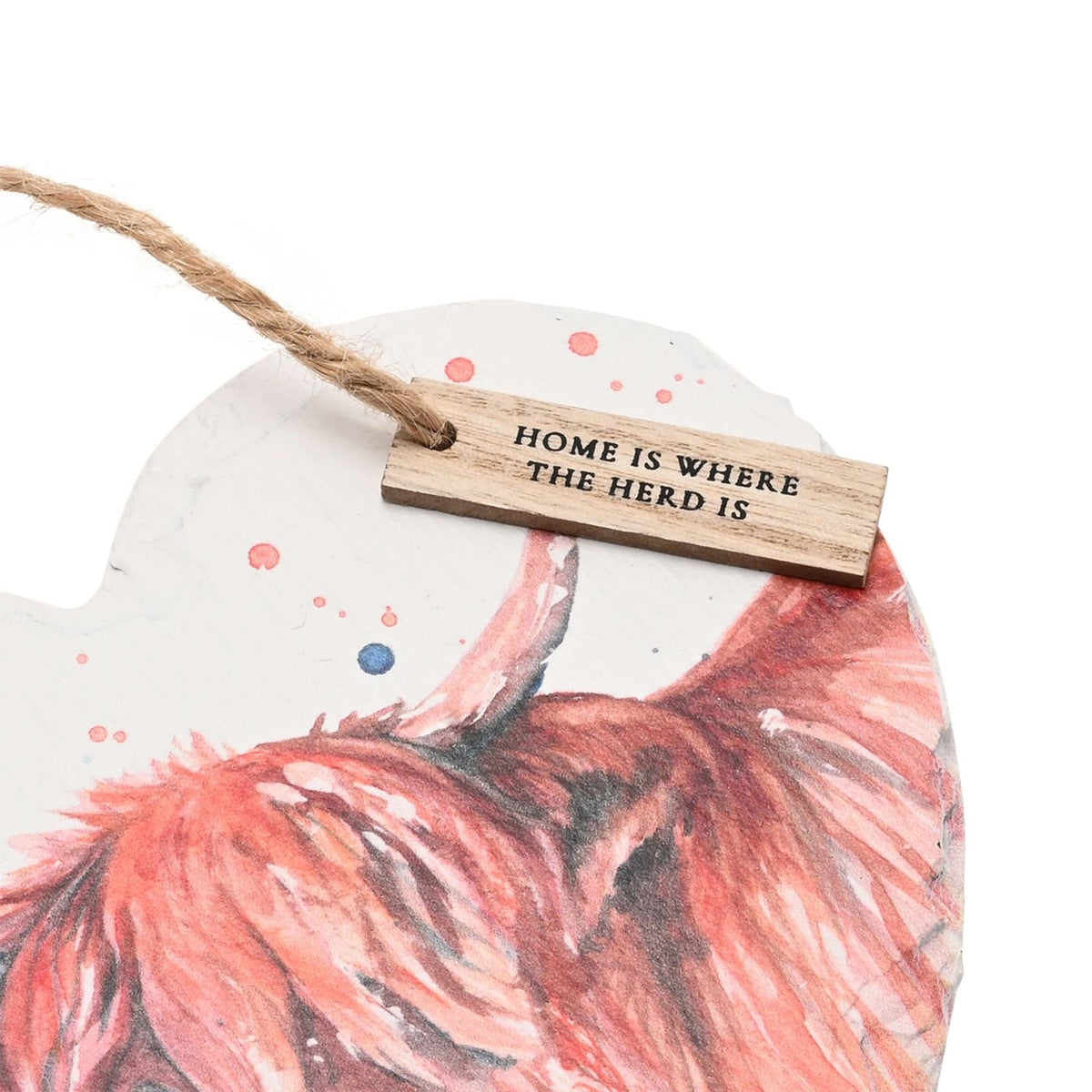 Highland Cow Slate Hanging Heart Plaque - White & Red
