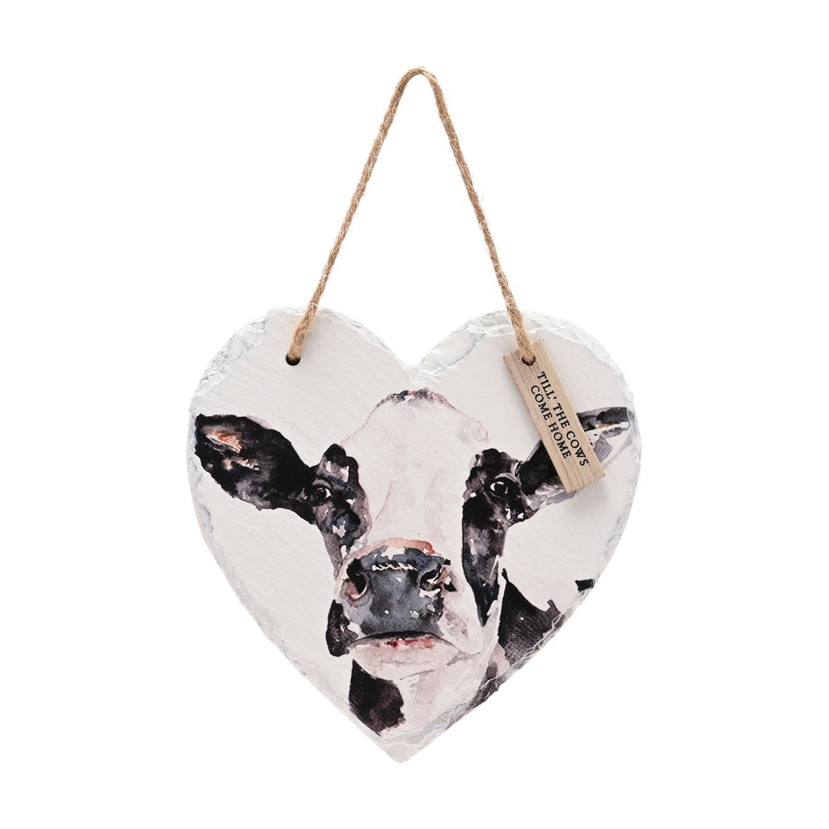Watercolour Black and White Cow Heart Hanging Slate Plaque