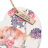 Mouse and Berry Print Hanging Heart Slate Plaque - White