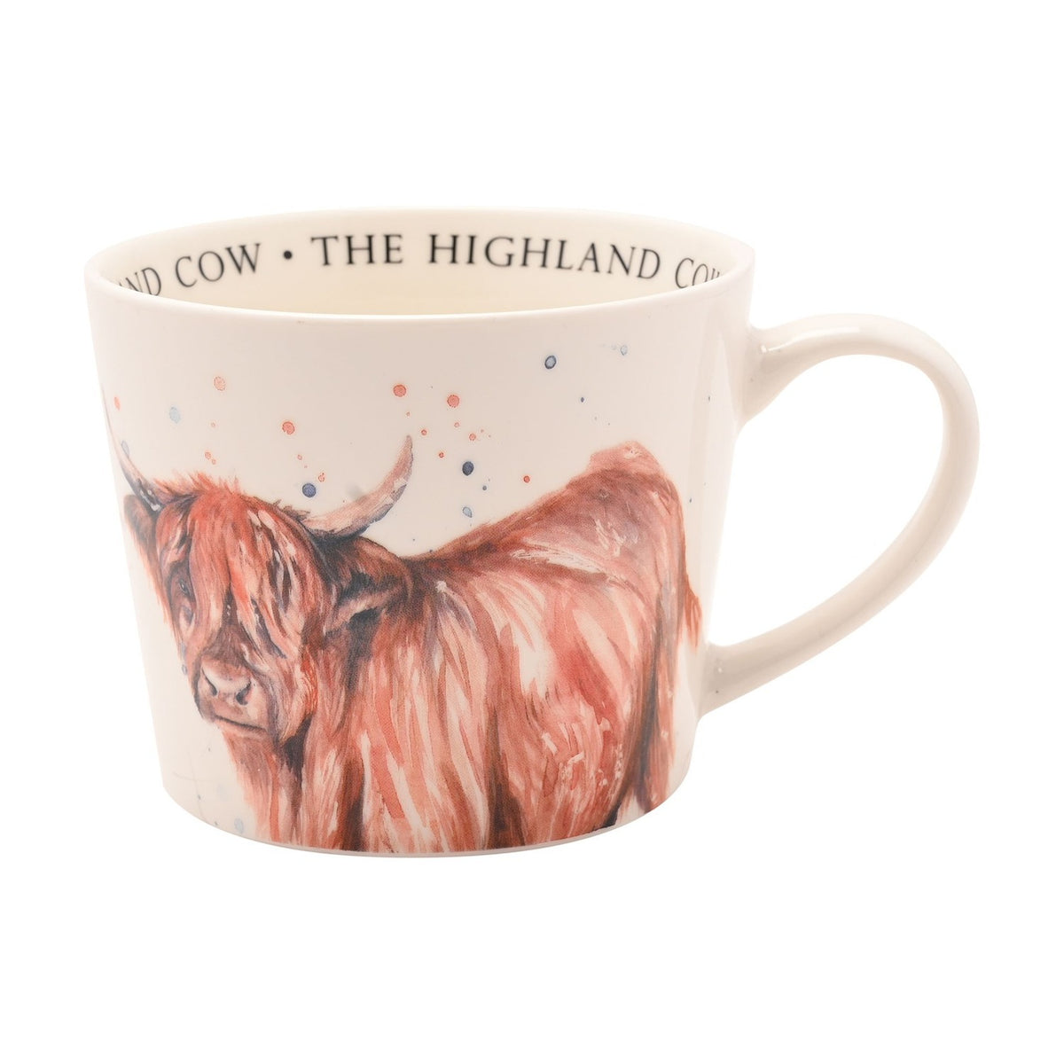Watercolour Highland Cow Cup 340ml with Lettered Rim - Cream