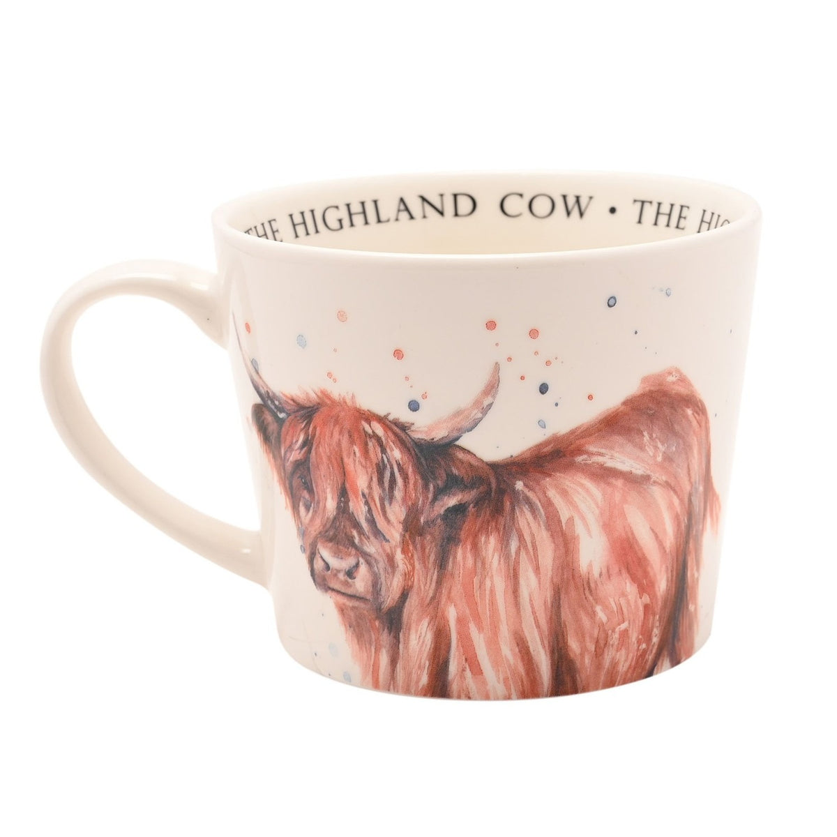 Watercolour Highland Cow Cup 340ml with Lettered Rim - Cream