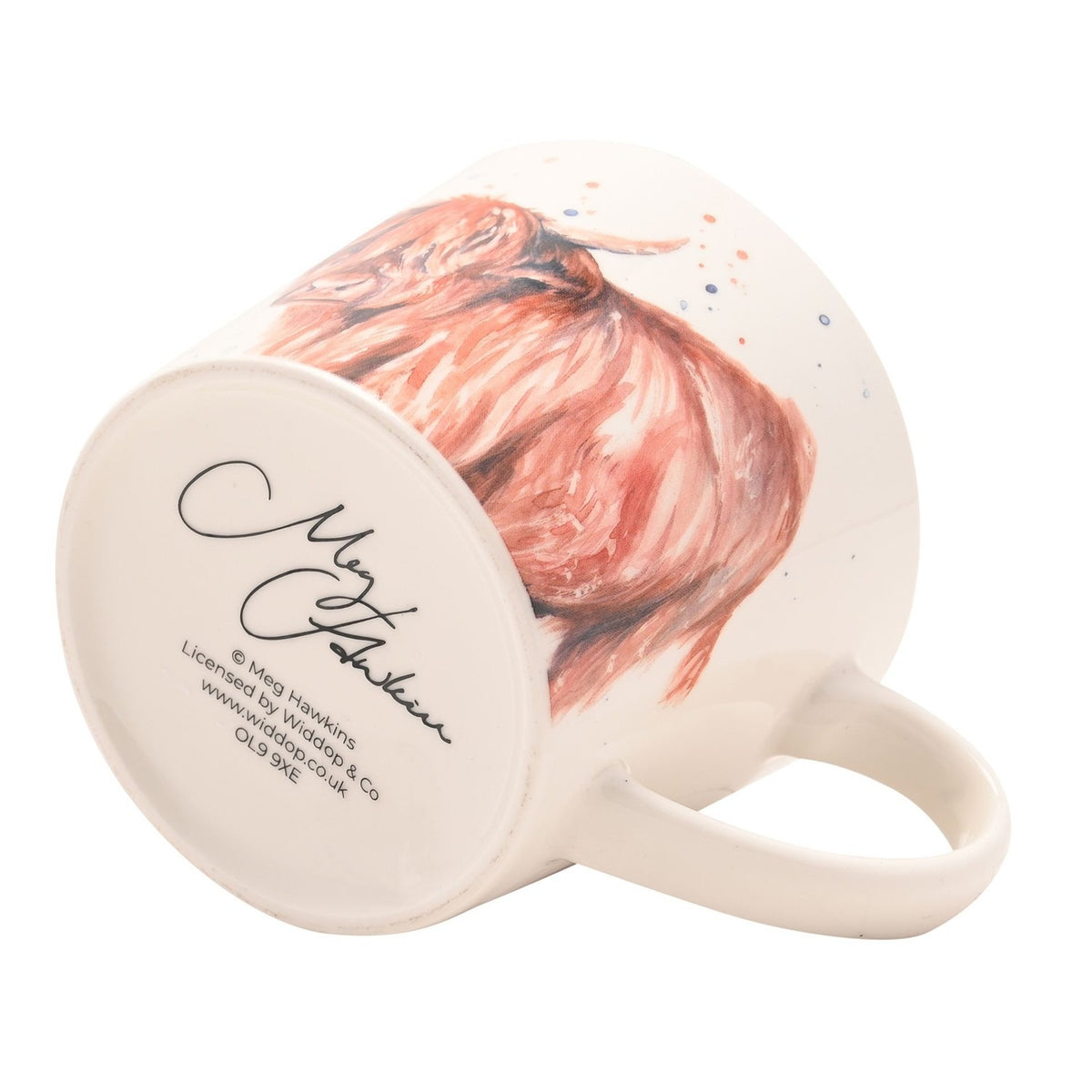 Watercolour Highland Cow Cup 340ml with Lettered Rim - Cream