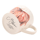 Watercolour Highland Cow Cup 340ml with Lettered Rim - Cream