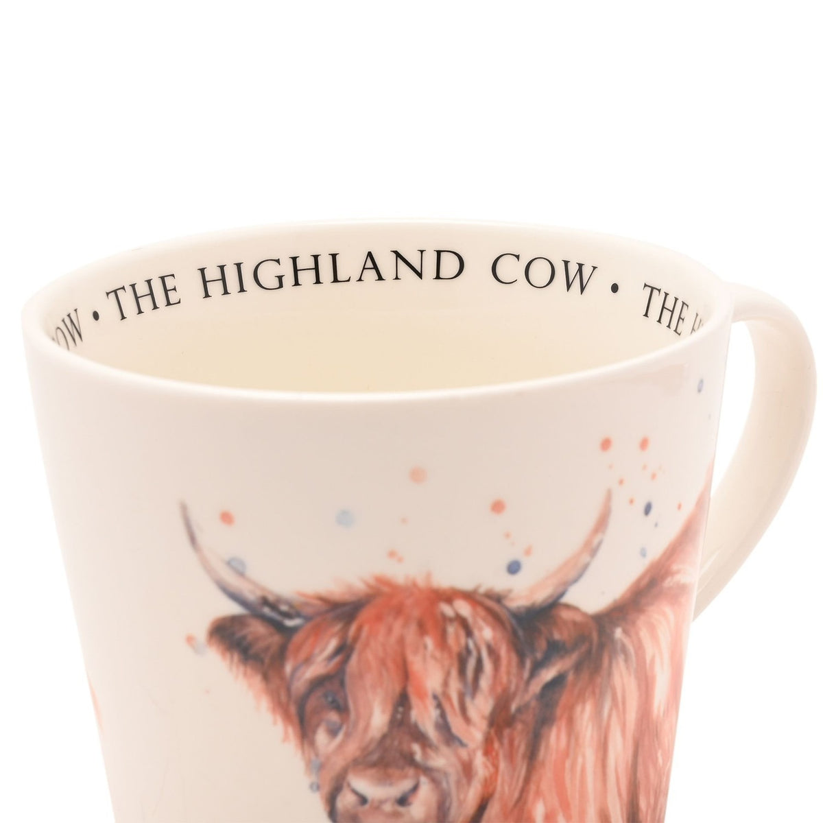 Watercolour Highland Cow Cup 340ml with Lettered Rim - Cream