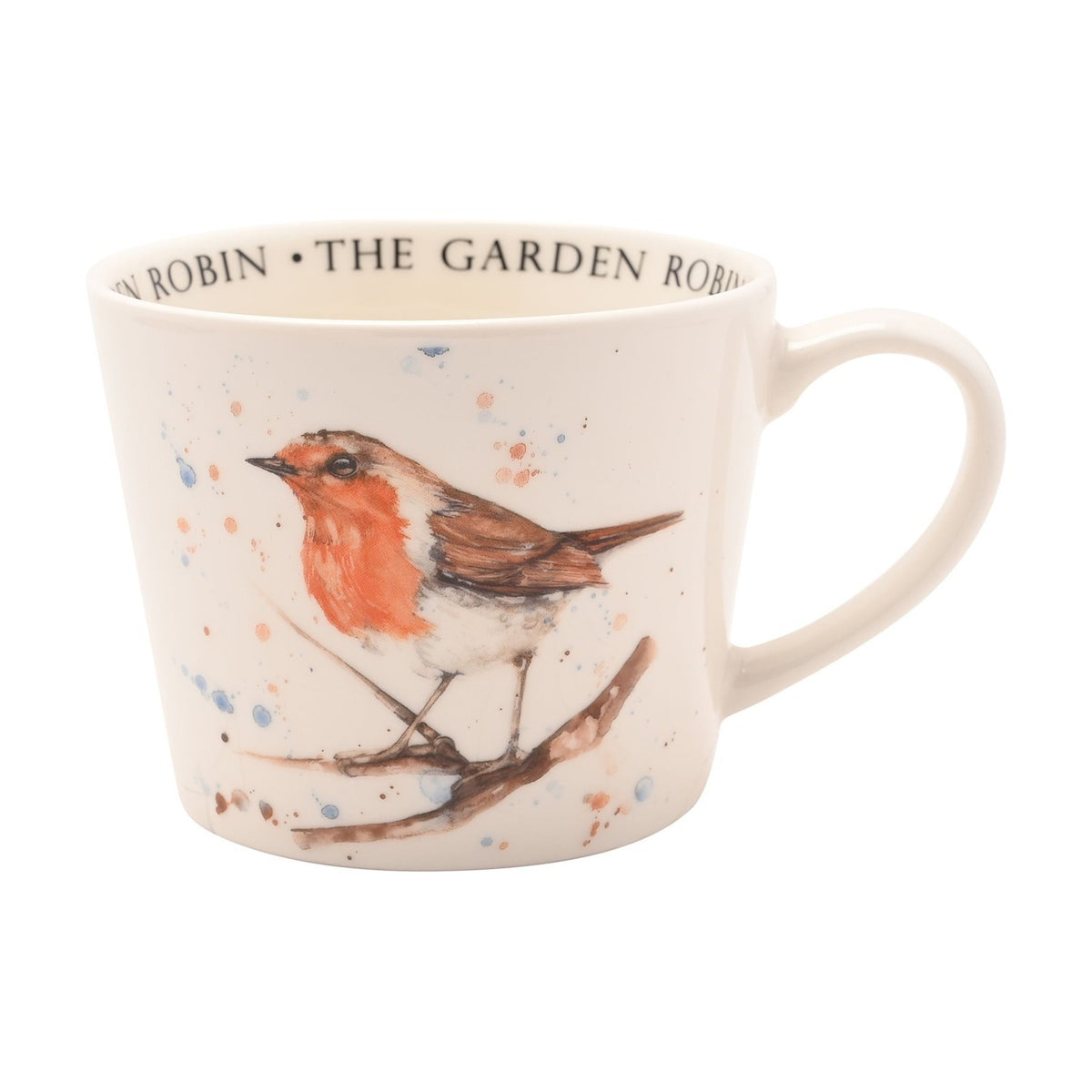 Garden Robin Watercolour Cup with Lettered Rim 340ml - Cream