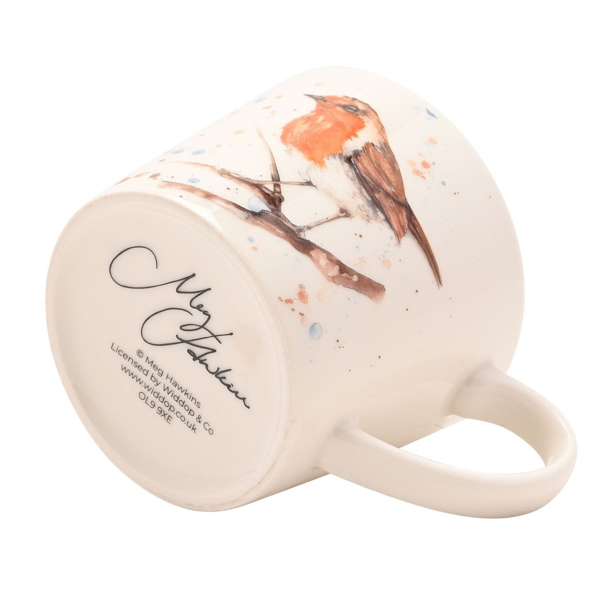 Garden Robin Watercolour Cup with Lettered Rim 340ml - Cream