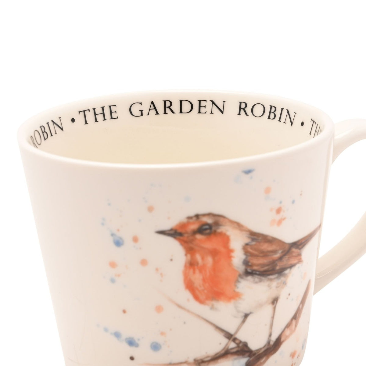 Garden Robin Watercolour Cup with Lettered Rim 340ml - Cream