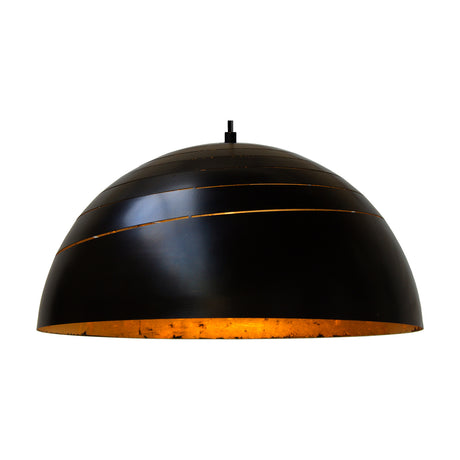 Midas Dome Pendant Light in matt black steel with a gold leaf-lined interior, featuring fine ring slots around the dome, shown on a plain white background.