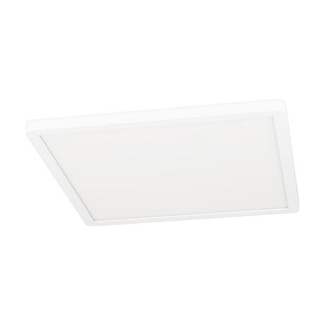 Minerario LED ceiling panel light, 29 x 29cm square design in white plastic with a slim frame and rounded corners, shown at an angle on a plain white background.