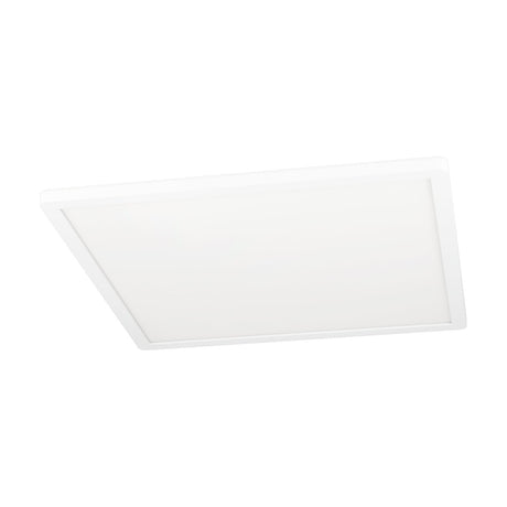 Minerario LED Panel Light 39 x 39cm in white, a slim square ceiling fixture with a white plastic frame and diffused face, shown at an angle on a plain white background.