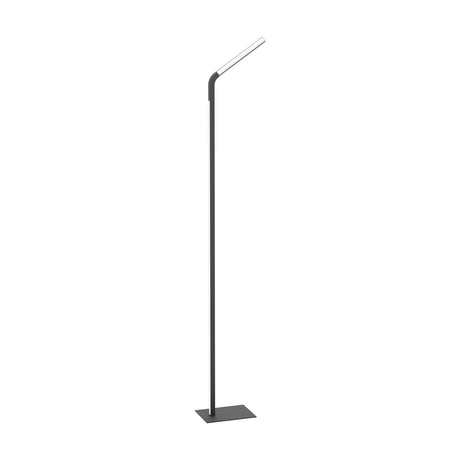 Mirante LED Floor Lamp in black, featuring a slim steel and aluminium pole with an angled bar-shaped head and flat rectangular base, shown on a plain white background.