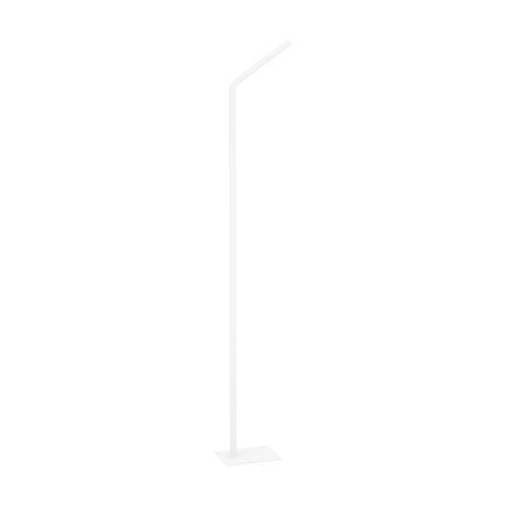 Mirante LED Floor Lamp in white, slim steel and aluminium pole with an angled linear head and flat rectangular base, shown against a plain white background.