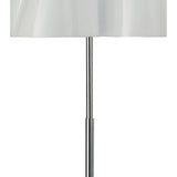 A close-up of the Miss 3 Light Floor Lamp featuring a gloss white, slightly curved lampshade and a polished chrome pole, set against a plain white background.