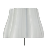A close-up of the Miss 3 Light Floor Lamp in gloss white with a wavy sculpted shade and polished chrome slim rod, set against a plain white background—ideal for contemporary lighting.