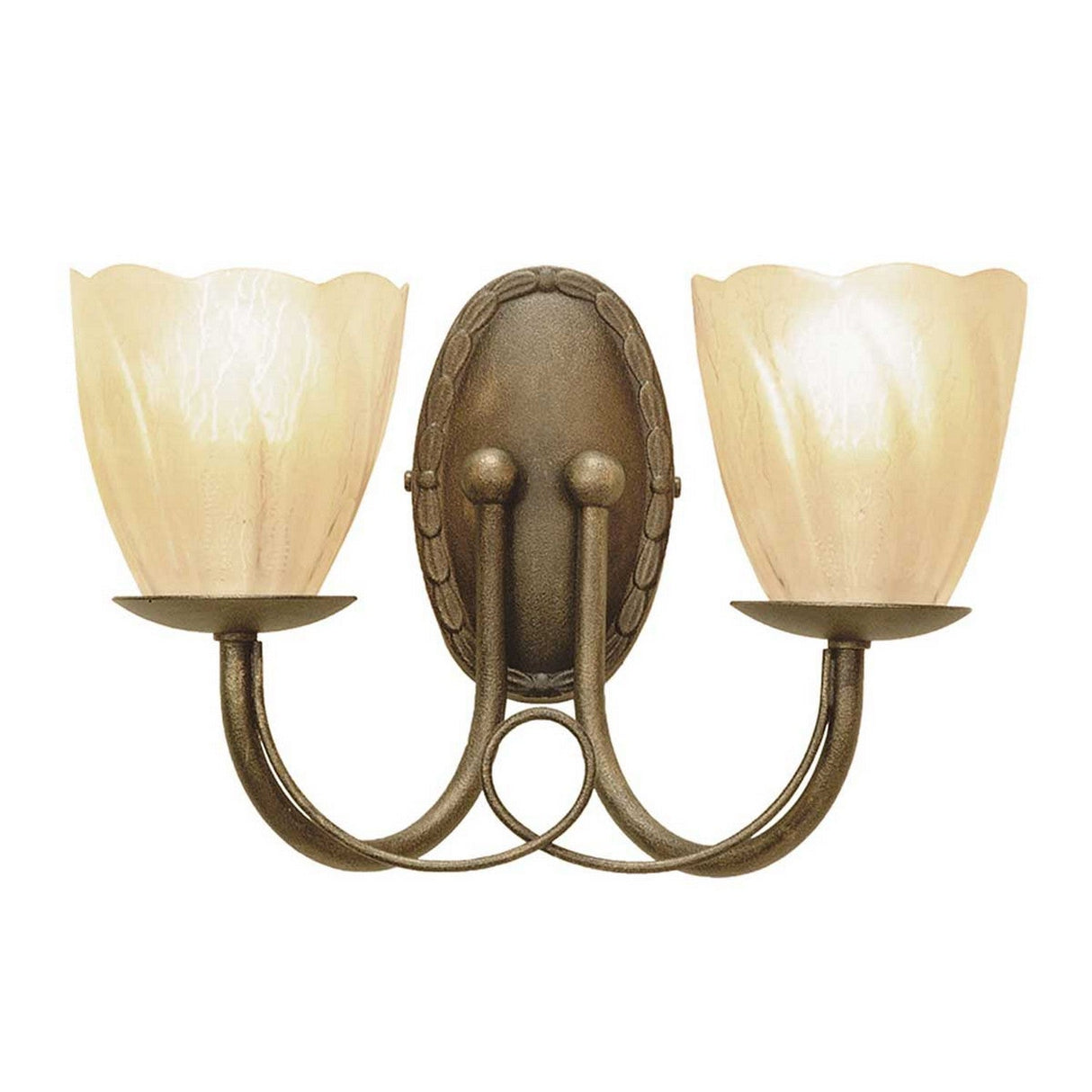 The Minster 2 Light Wall Light, featuring a black and gold patina finish, exudes a charming vintage feel with its design. The floral motif on the backplate and elegantly curved arms add a touch of sophistication, elevating any space with its timeless allure.