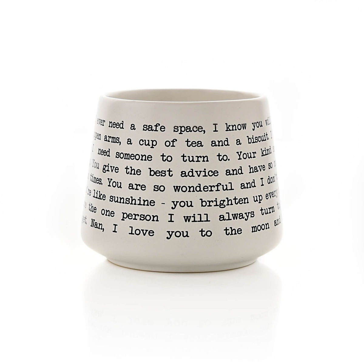 Nan Message Stoneware Mug with Rose Pink Script - White