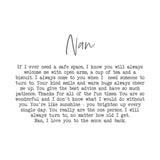 Nan Message Stoneware Mug with Rose Pink Script - White