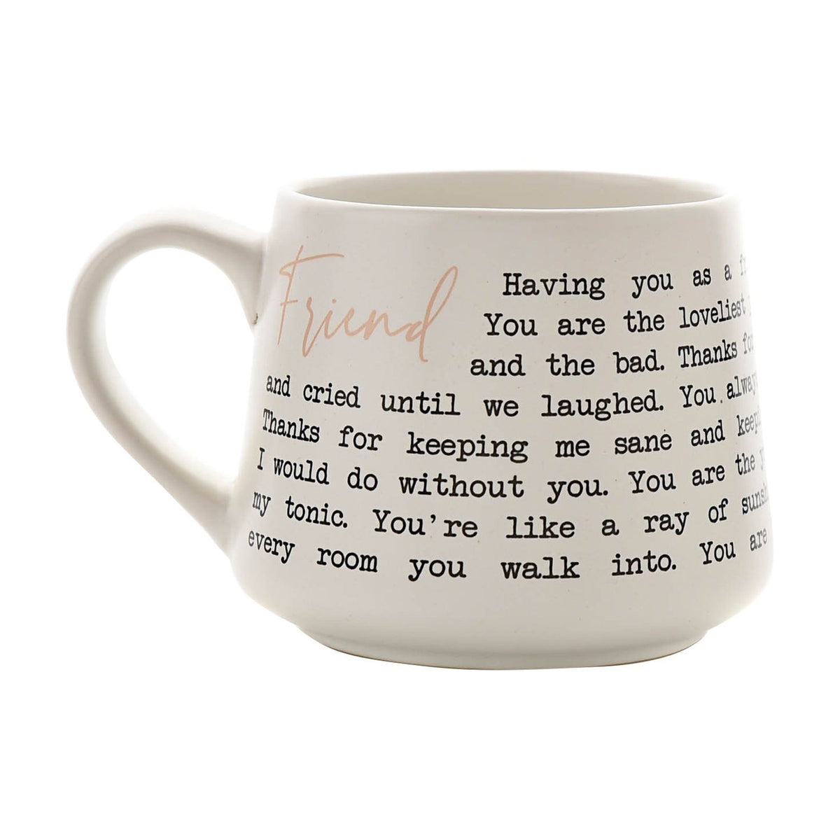 Friend Script and Typewriter Message Stoneware Mug - White