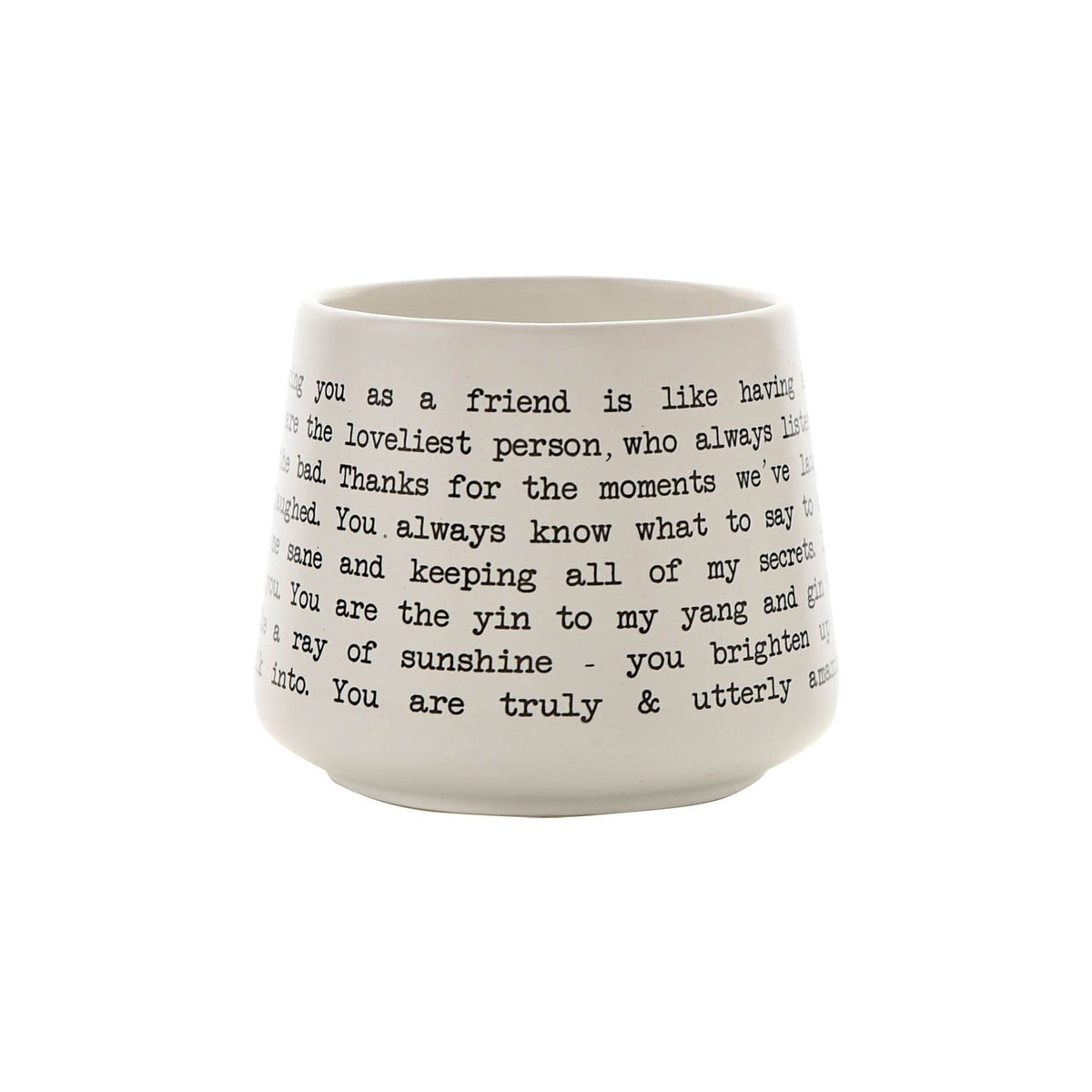 Friend Script and Typewriter Message Stoneware Mug - White