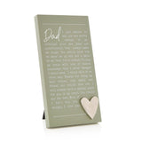 Green wooden standing plaque with a heartfelt "Dad" message in white script text and a raised silver heart accent in the corner, shown on a plain white background.